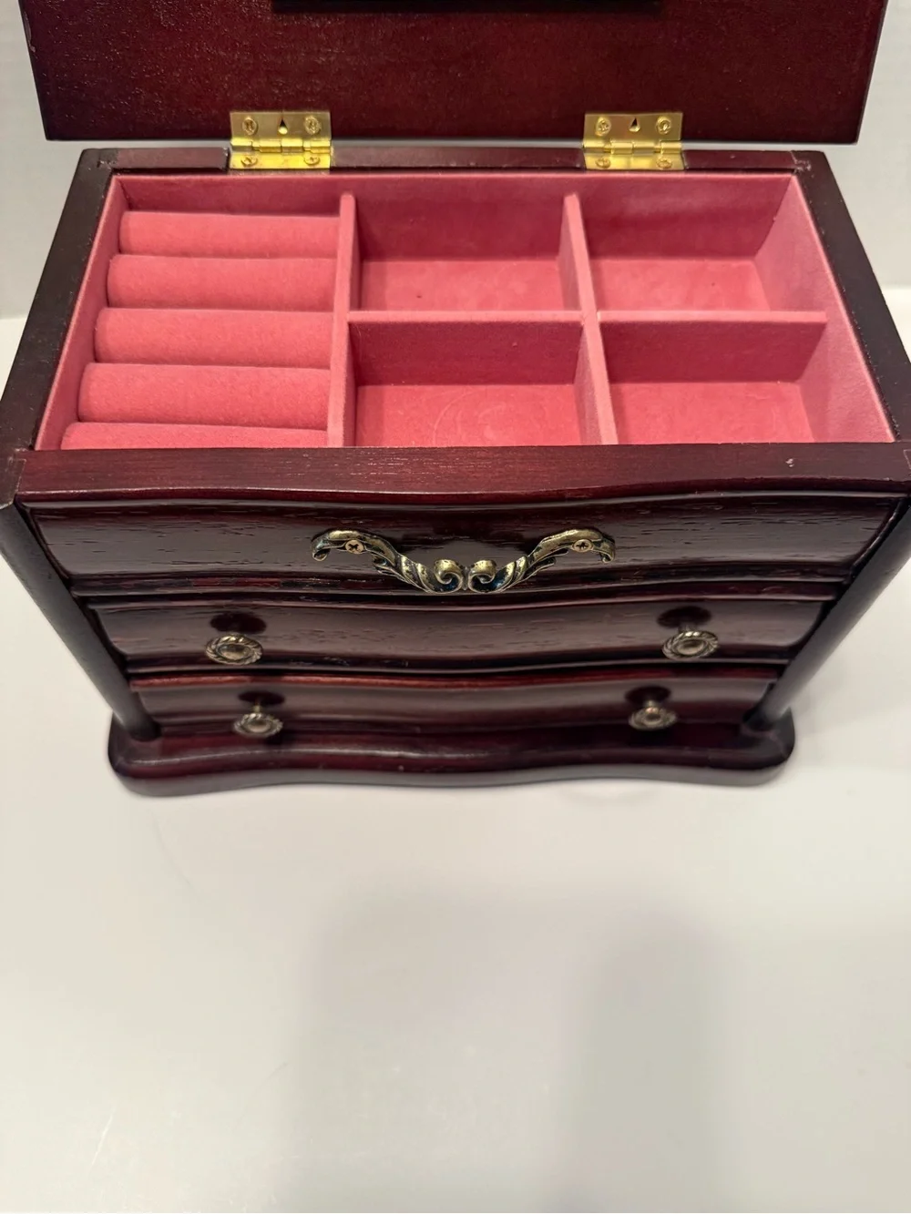 Vintage Styled by Mele Wooden Musical Jewelry Box Velvet Lining Cherry Finish